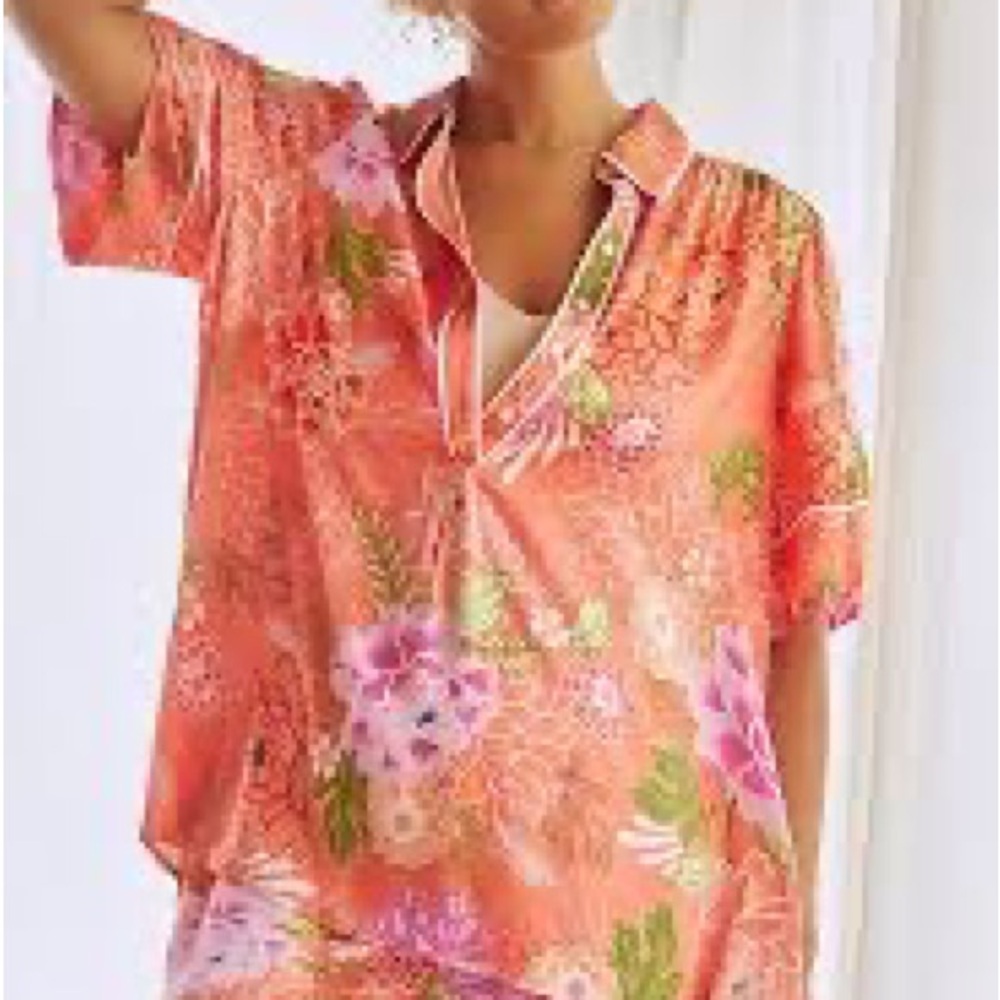 Women’s Coral Floral Short-Sleeve Swim Cover-Up